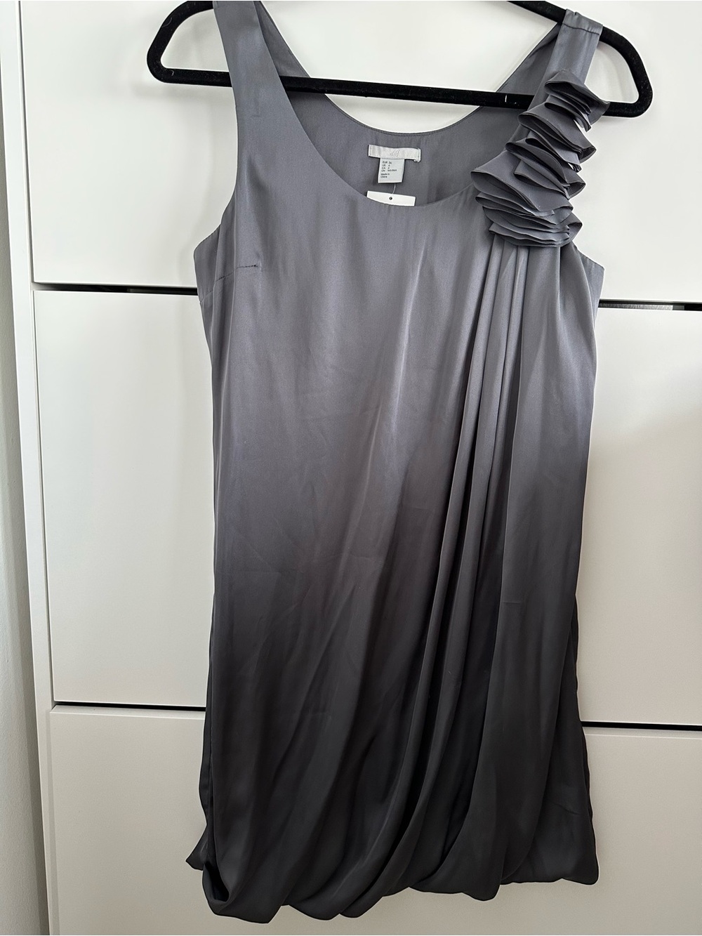 H&M Grey One-Shoulder Pleated Ruffle Dress